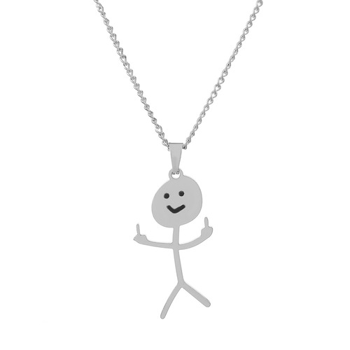Funny Doodle Necklace for New Products - Humorous Little Man on Middle Finger