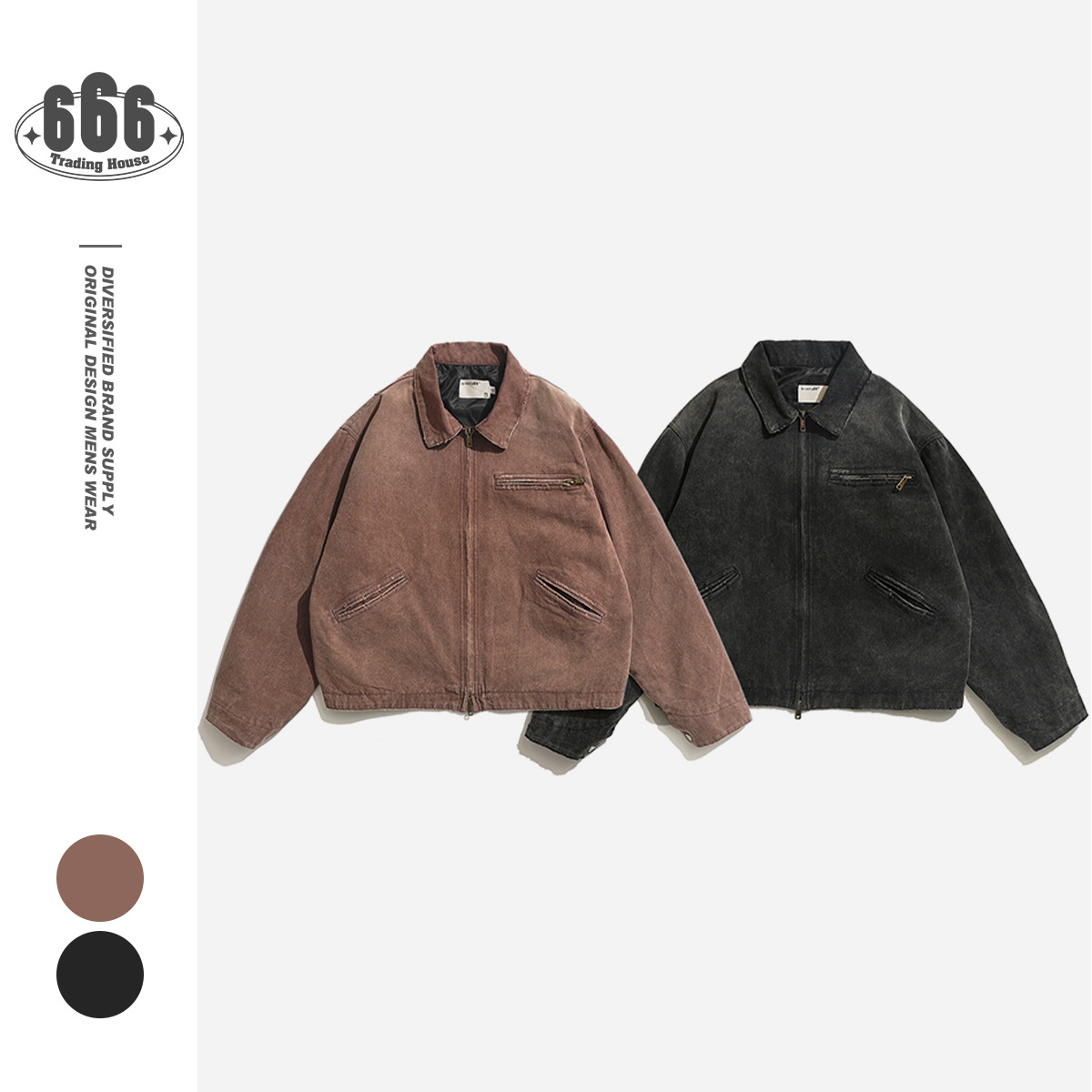 BroallyBR chaqueta de Detroit de solapa vieja lavada retro americana para hombres y mujeres chaqueta de herramientas suelta W01 de moda