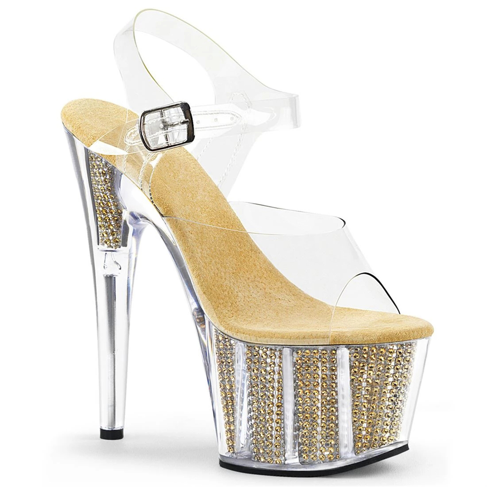 20cm tubo de acero zapatos de tacón antideslizante modelo de desfile zapatos de entrenamiento impermeables especiales de diamante de agua sandalias de cristal transparente image 20