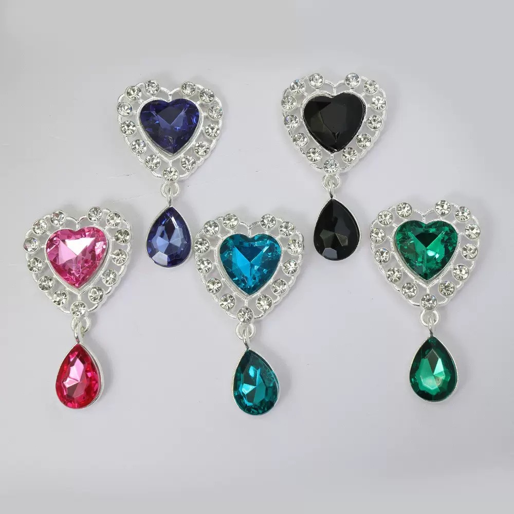 服饰配件桃心合金水钻饰品配件平底吊坠水钻配件合金花盘贴片鞋扣