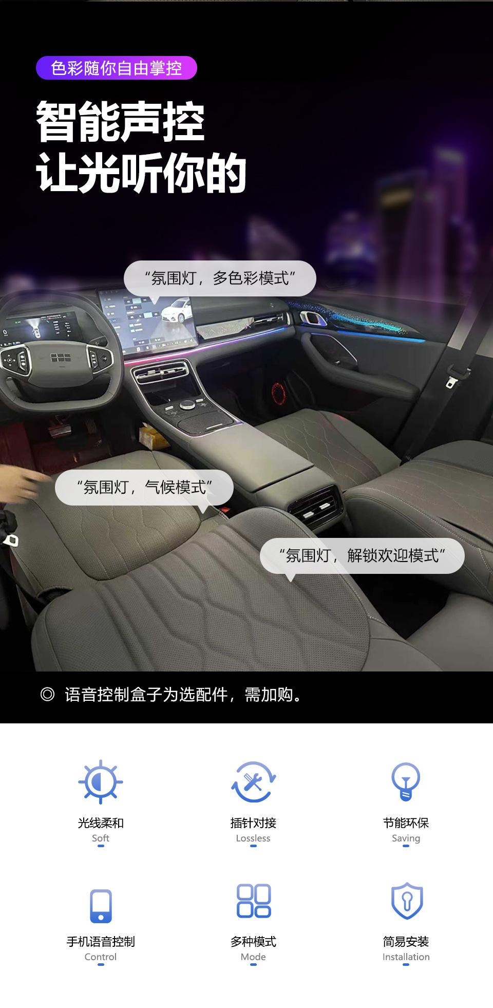 Car ambient lighting suitable for Geely Galaxy A7