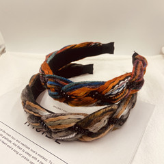 韓版水鑽高端秋冬氛圍感高顱頂百搭發箍氣質頭箍麻花針織鏈條髮飾