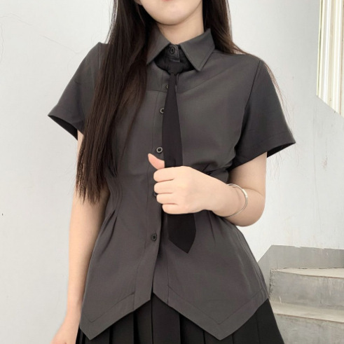 (2개) 국경 간 소스 대학 스타일 JK 유니폼 셔츠 세트 달콤한 매운 허리 타이트탑 화이트 셔츠 여성