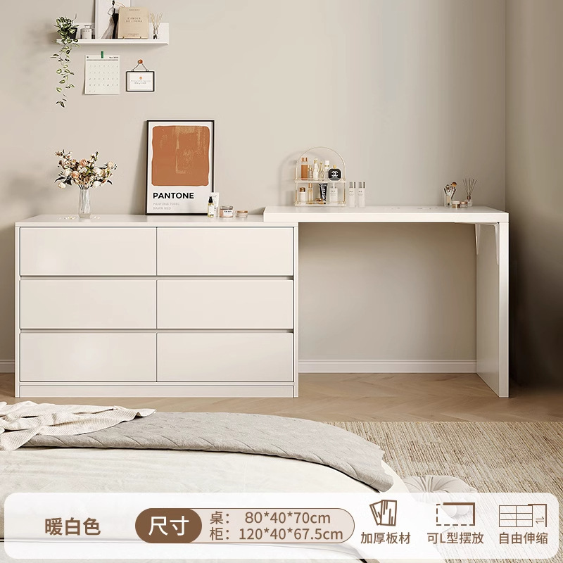 0.8m mesa 1.2m seis cajones blanco cálido