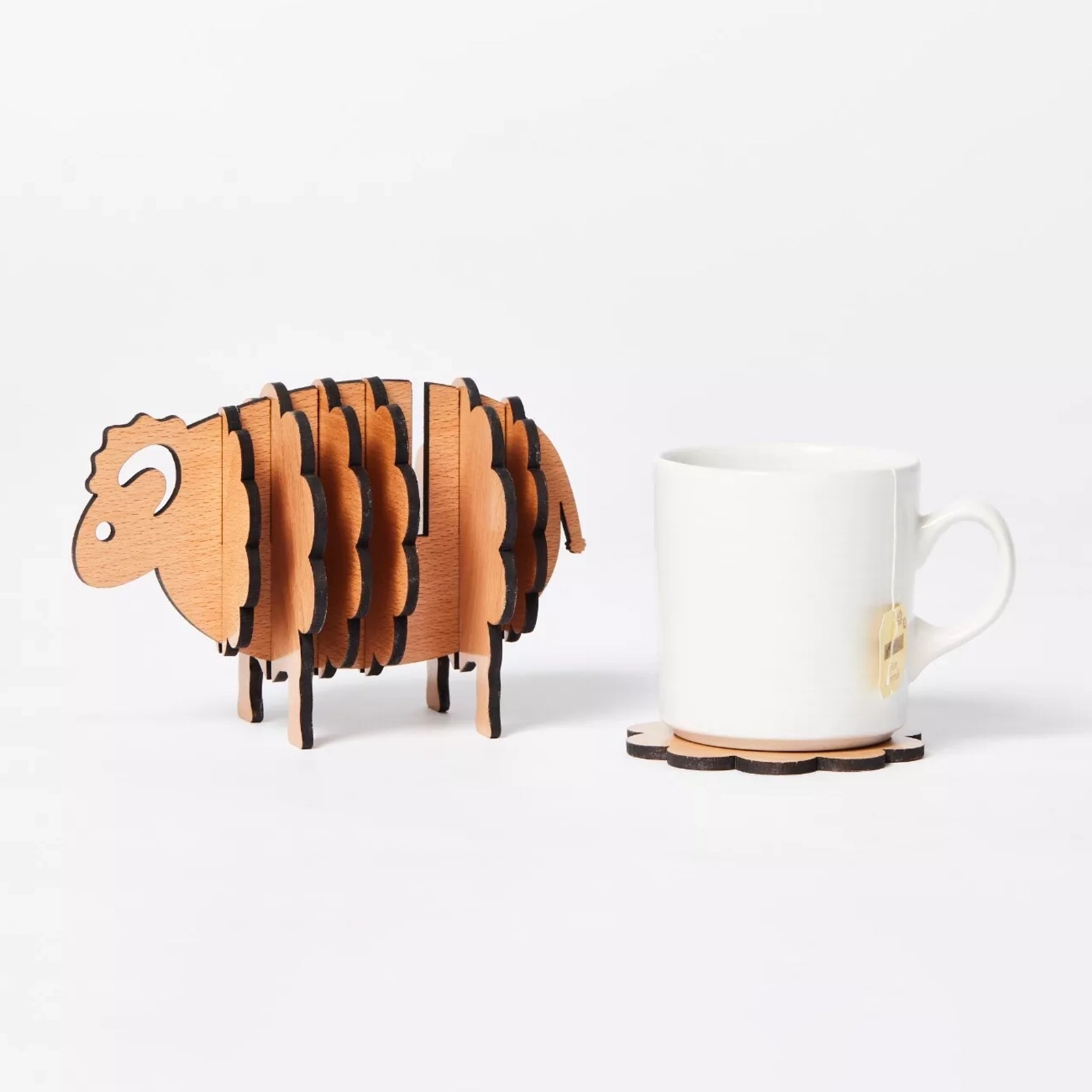 182g Weight Ornaments, coaster Home Textiles & Decor Type 1 Piece Quantity Daily Occasion Wood Material Sheep Pattern Cute Style Cute Sheep Wood Ornaments Coaster Artificial Decorations 1