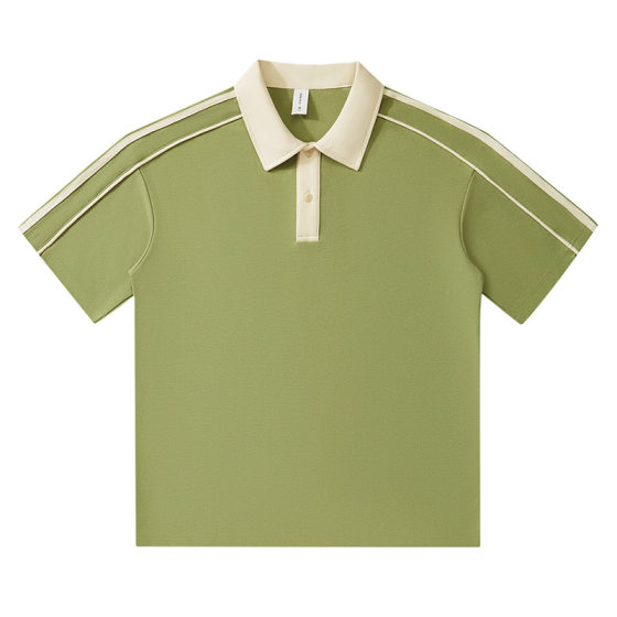 Summer 240G heavyweight pearl cotton contrast striped polo shirt short sleeve fashion brand daily simple Joker lapel T-shirt men