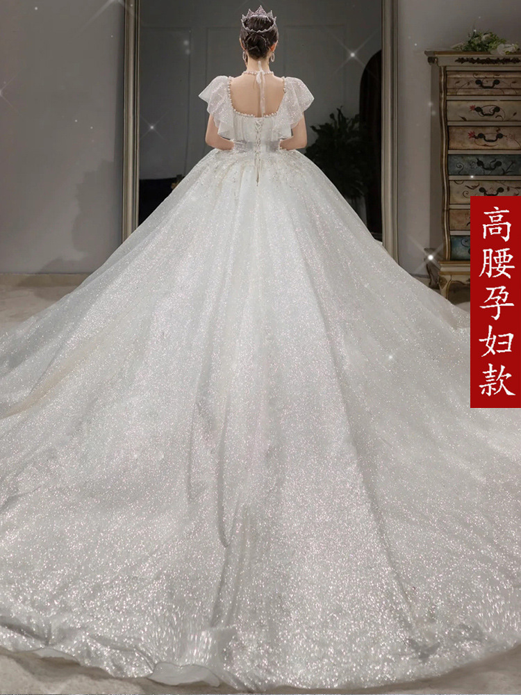 Vestido de novia ligero estilo francés de un solo hombro, modelo 2026, con cola larga para novias embarazadas, vestido de novia de talla grande con cintura alta D85.