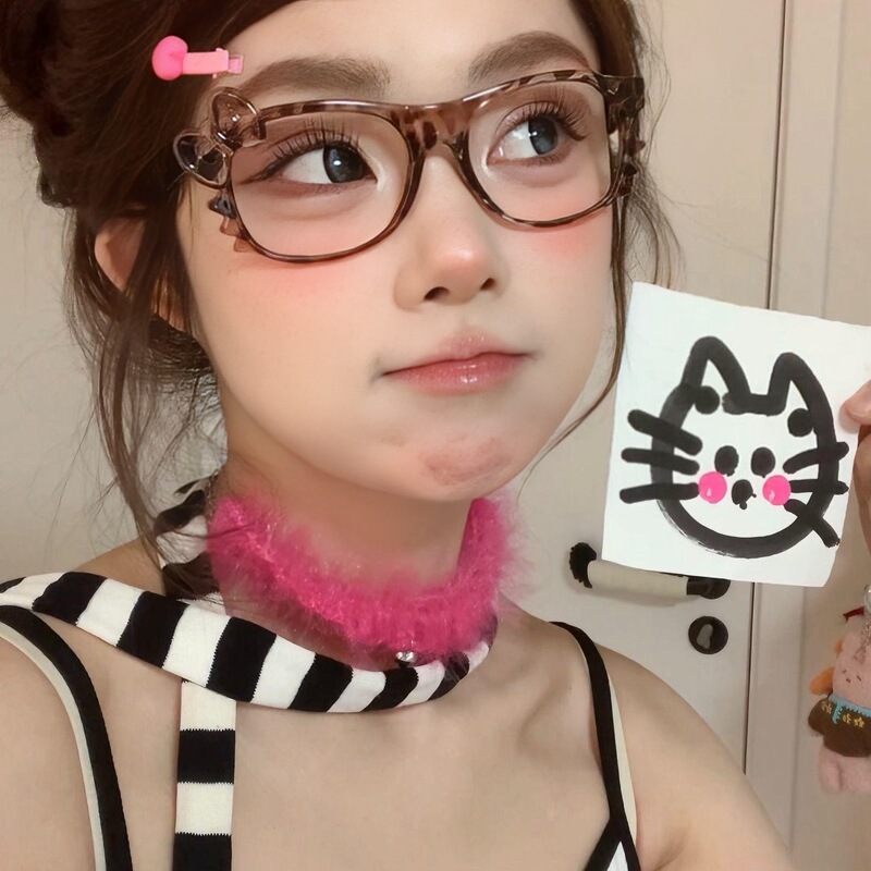 Cute Kitty Cat Glasses Ins Cyber Popular Millennium Spice Girl Frame Women's Plain-free Artifact Korean Style