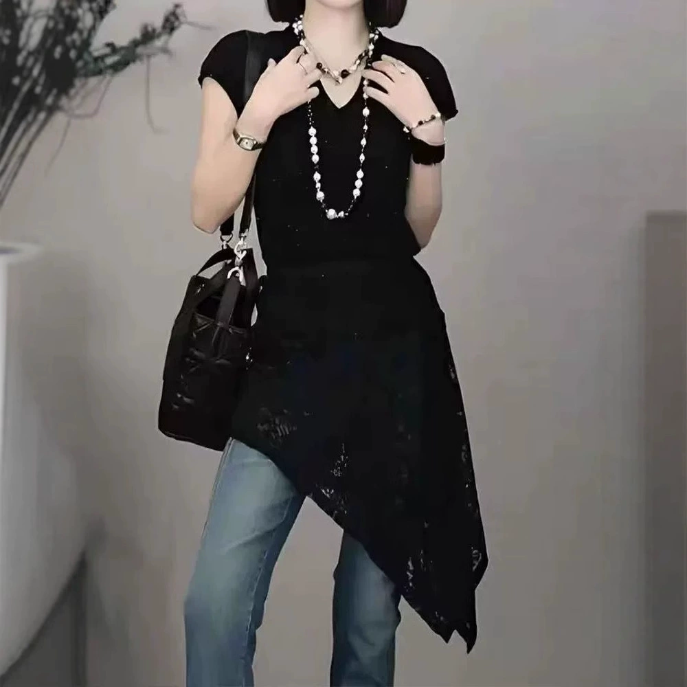 Нерегулярный корейский ретро-дизайн, высококачественная кружевная юбка, новинка 2025 года, юбка-штора с подолом