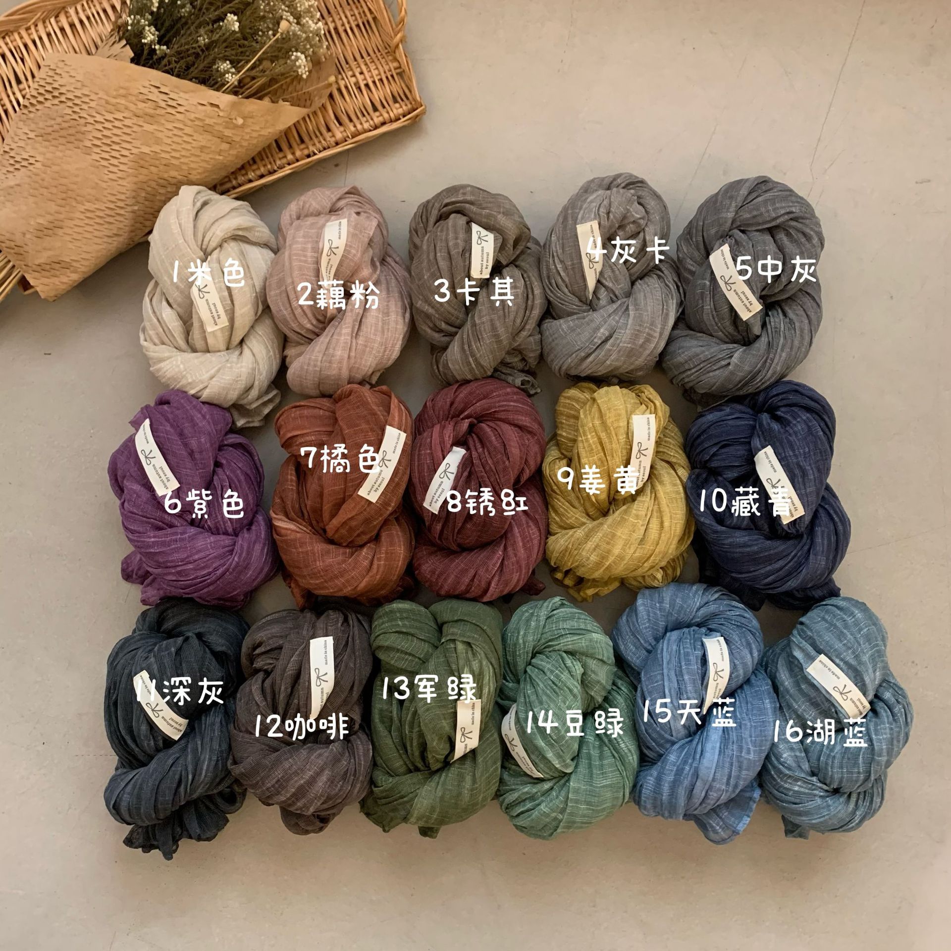 Literary retro cotton and linen scarf women's natural wrinkle Korean antique solid color literary shawl clothing with scarf wholesale