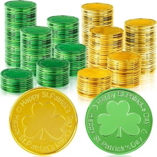 St Patrick's Holiday Lucky Coin Irish Green Clover Plastic Gold Coin Party Game Props