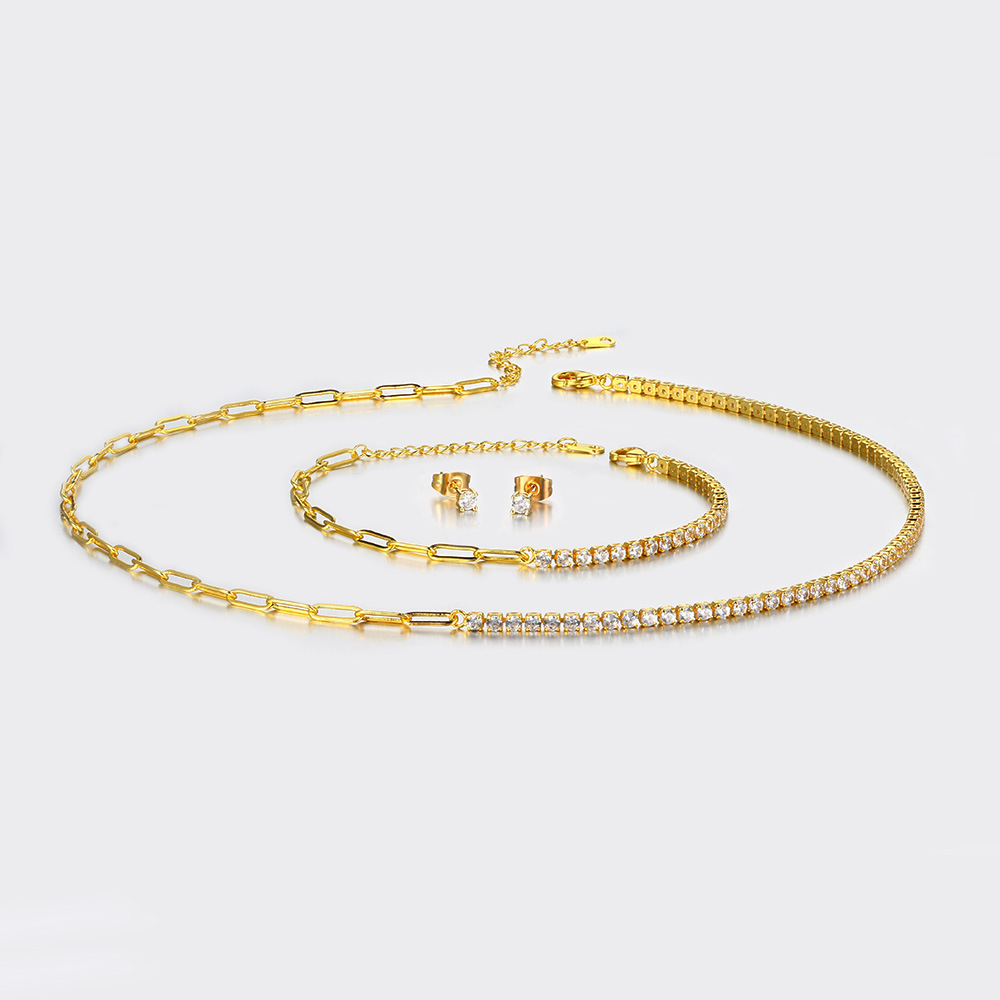 6g Weight Zircon Inlay Material Bracelets, Earrings, Necklace Classification Jewelry Set Quantity Daily, Shopping Occasion Copper Material Geometric Pattern Women's Gender Plating, Inlay Design Elegant Style Elegant Lady Geometric Copper Zircon Bracelets Earrings Necklace In Bulk 无