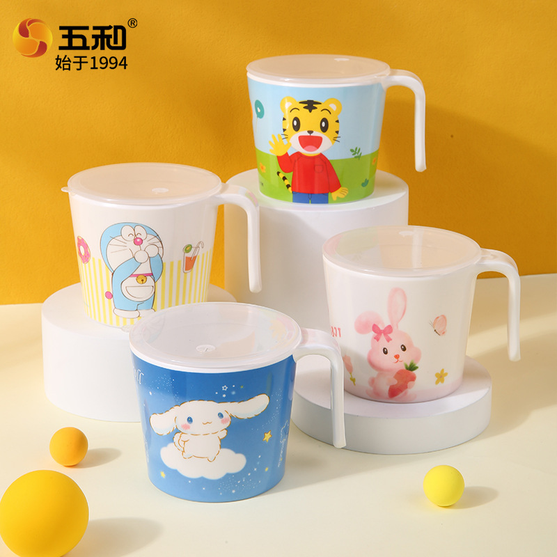 Genuine Cartoon Children's Water Cup For Baby Drinking Water Learning Cup Household Cup With Lid Scale Milk Cup Tableware