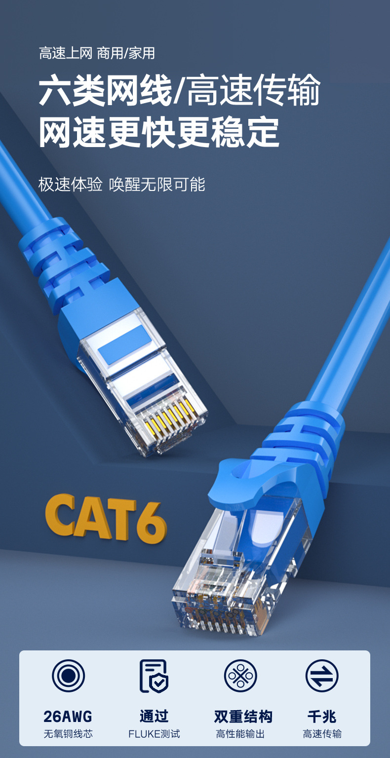 超六类网线无氧铜千兆网络线CAT6A连接线成品跳线非屏蔽6类双绞线-阿里巴巴
