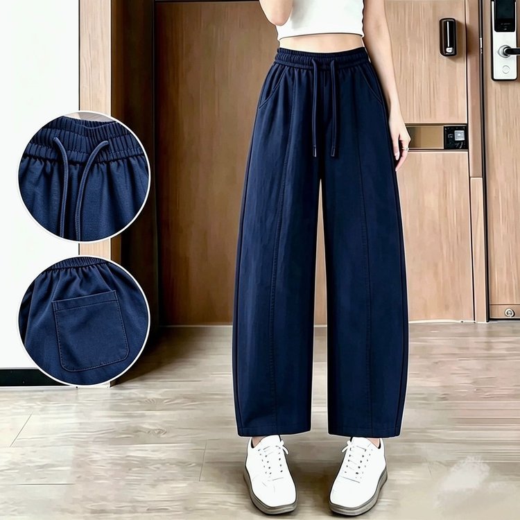 Fashionable casual women's loose high-waisted wide-leg pants for middle-aged and older women, plus-size casual trousers