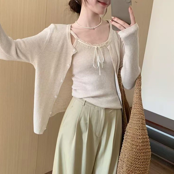 秋冬新款韩版圆领纯色针织打底衫两件套女毛衣内搭上衣套装|undefined