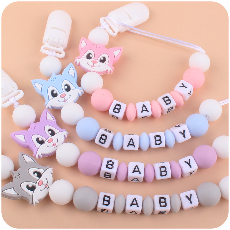 Nuevo bebé suministros chupete cadena bebé creativo dibujos animados animal gato silicona mordedura pegamento anti-gota cadena