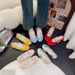 2025 New Korean Style Retro Ballet Double Belted All-match Casual Mary Jane Shoes Flat Shallow Mouth Single Shoes for Women
