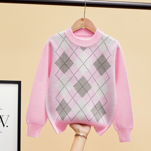 Girls' Cotton Sweaters, Spring & Fall Style, 2024 New Girls' Knitted Bottoming Shirts, Medium and Large Children's Autumn Pure Cotton Tops