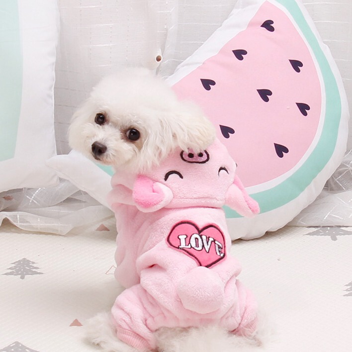 Manufacturer Wholesale Autumn and Winter Teddy Vip Pet Clothing Love Pink Pig Hooded Thickened Four-Legged Dog Cardigan Manufacturer Wholesale Autumn and Winter Teddy Vip Pet Clothing Love Pink Pig Hooded Thickened Four-Legged Dog Cardigan