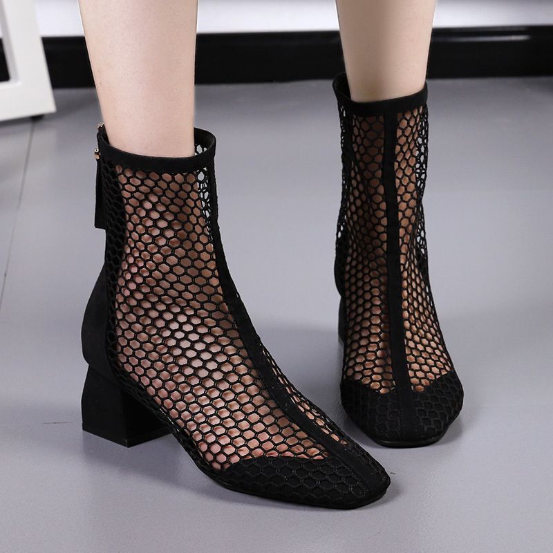 Summer Outer Wear Bag Toe Block Heel Sandals Fashion Fairy Korean Style Hollow High Heel Sandals Trendy All-match Ladies Boots Summer