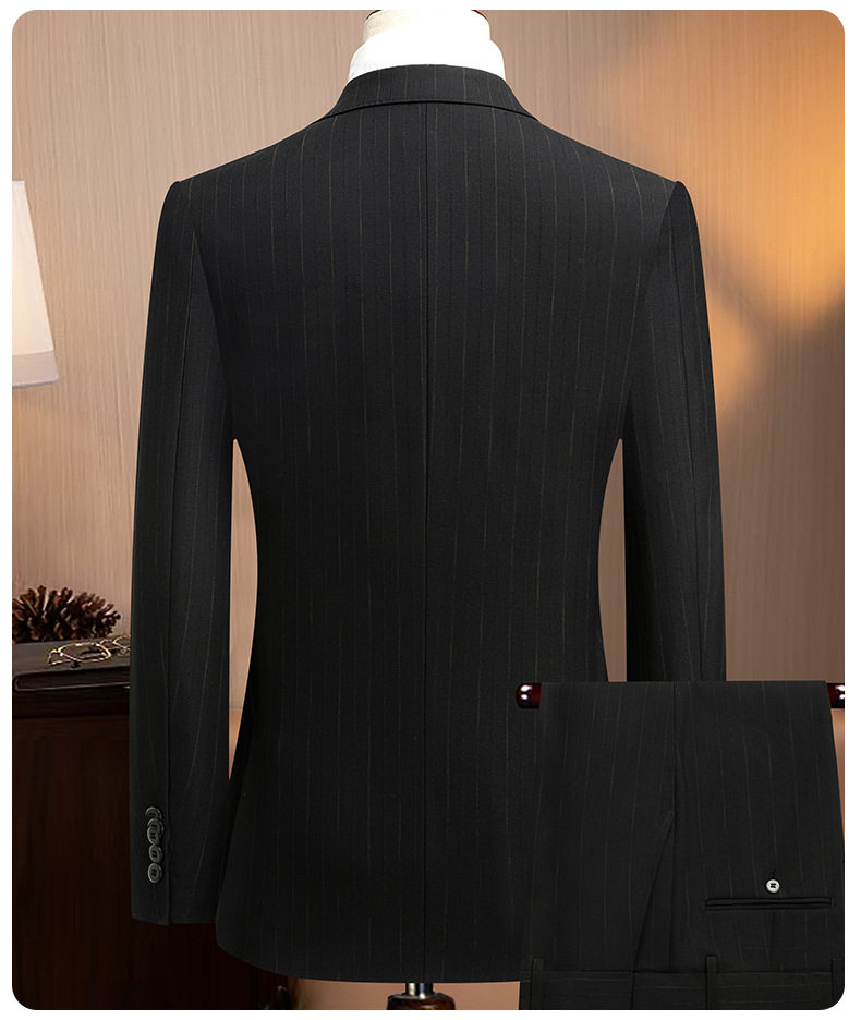 Bộ vest nam ba mảnh ve nhọn cài khuy đôi dáng ôm — Sọc đen quý ông (áo + quần), Sọc đen quý ông (áo + vest + quần) chi tiết 19