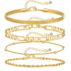 亞馬遜熱銷銅鍍真金腳鏈套裝時尚簡約回形針古巴鏈圓珠素鏈條腳鏈