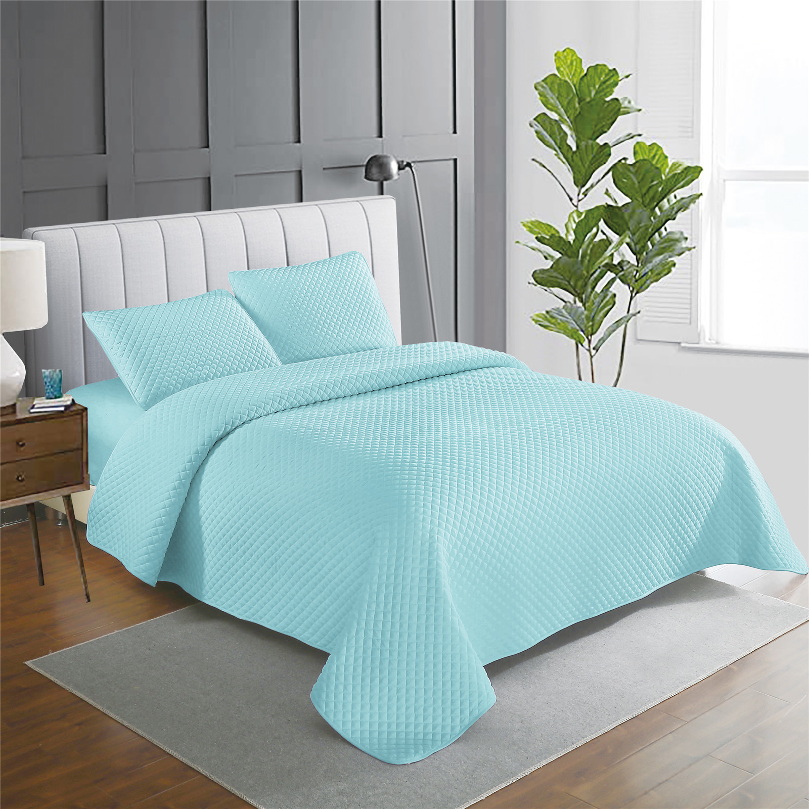 Fine Grid Quilting Quilt Set of Three Home Textile bed cover Pillowcase bed cover_voghion.com