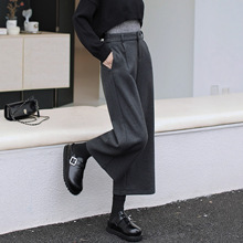 2025秋冬新款高腰毛呢阔腿裤女韩版百搭七分呢子直筒休闲裤A9037
