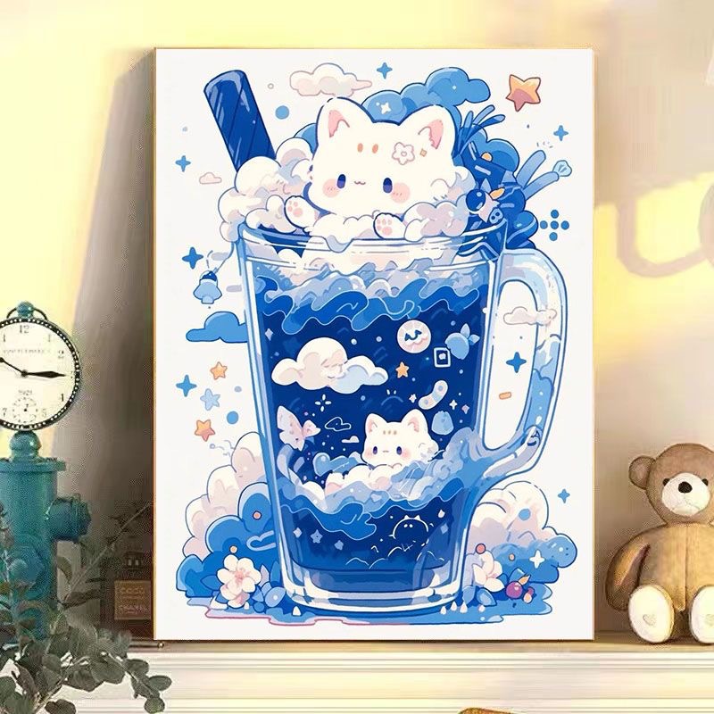 DIY Digital Oil Painting Dessert Cat Series Handmade Filling Digital Oil Painting Advanced Sense Healing Department Hanging Painting