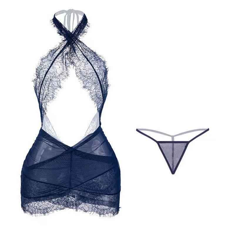 Pure Lust Lace Maid Lingerie Set with Halterneck Top, Gauze Skirt and Thong — detail image 6