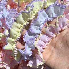 幅2.8cmの純綿、コントラストカラーの犬歯状プリーツレースヘアゴム、ヘアアクセサリー、おもちゃの付属品、フレッシュなクリームアイスクリームカラー