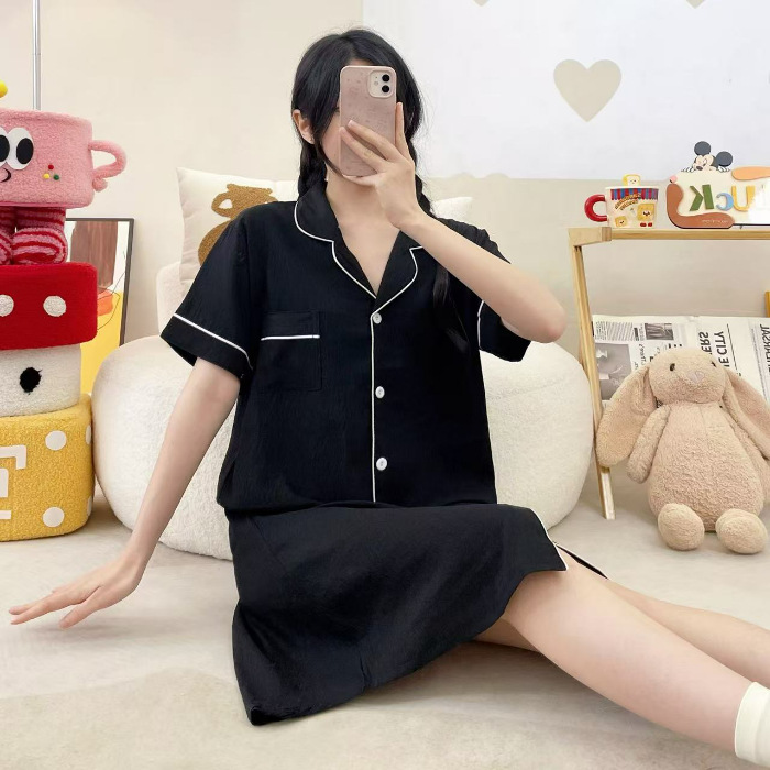 Nube de algodón vestido de pijama de mangas cortas de color sólido simple Cardigan relajado comercio exterior transfronterizo vestido grande se puede usar fuera