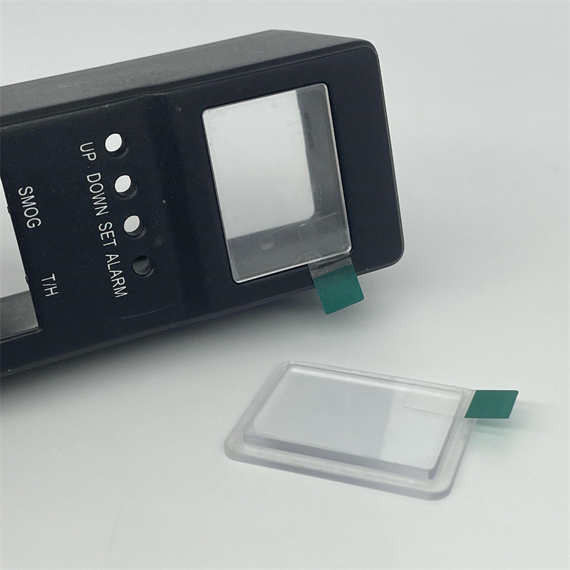 CNC精雕加工PMMA透明/茶色视窗镜片，切割台阶并背胶，可带易撕贴