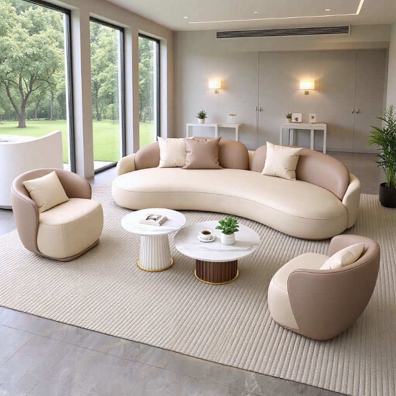 Cream Style Reception Sofa Meeting Guests Negotiation Curved Sofa Hotel Lobby Sales Department Meeting Guests Commercial Sofa Living Room