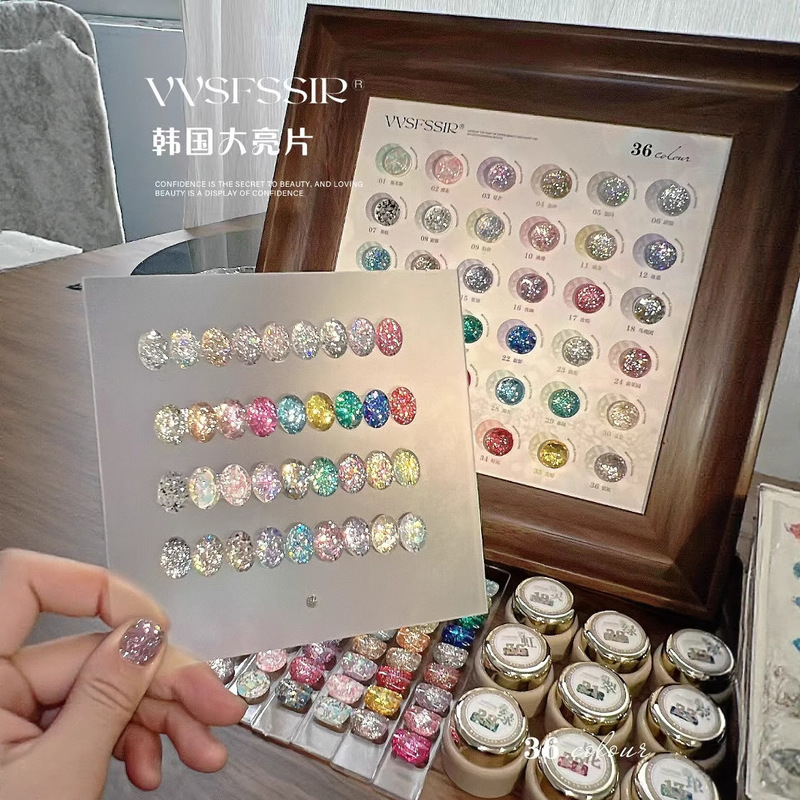 Vvsfssir Sparkling Glitter Gel, Whitening Trendy Nail Art, Fine Glitter Crushed Diamond Nail Polish Gel, Nail Polish in a Jar, Phototherapy Gel