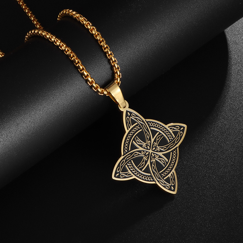 Protection Talisman Jewelry Men's New Vintage Viking Irish Celtic Knot Trendy Pendant Stainless Steel Slavic Amulet Necklace_voghion.com