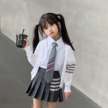 【清仓】春夏季tb双袖标衬衫白色女童潮牌网红同款上衣女学院风jk