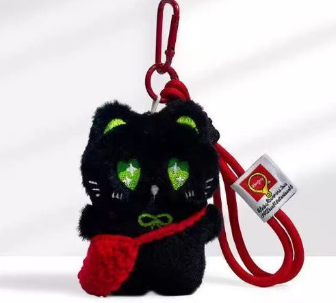 Super lindo pequeño gato negro tejido lindo cuerdas de mano de peluche hechas a mano muñeca llavero colgante bolsos colgantes de teléfonos móviles