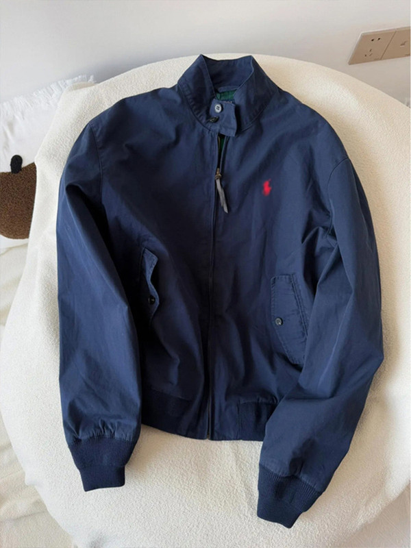 Navy Blue Harrington Jacket for Men, Autumn High-End Embroidered Lapel Baseball Jacket, American Retro Trendy Brand Outerwear Navy Blue Harrington Jacket for Men, Autumn High-End Embroidered Lapel Baseball Jacket, American Retro Trendy Brand Outerwear