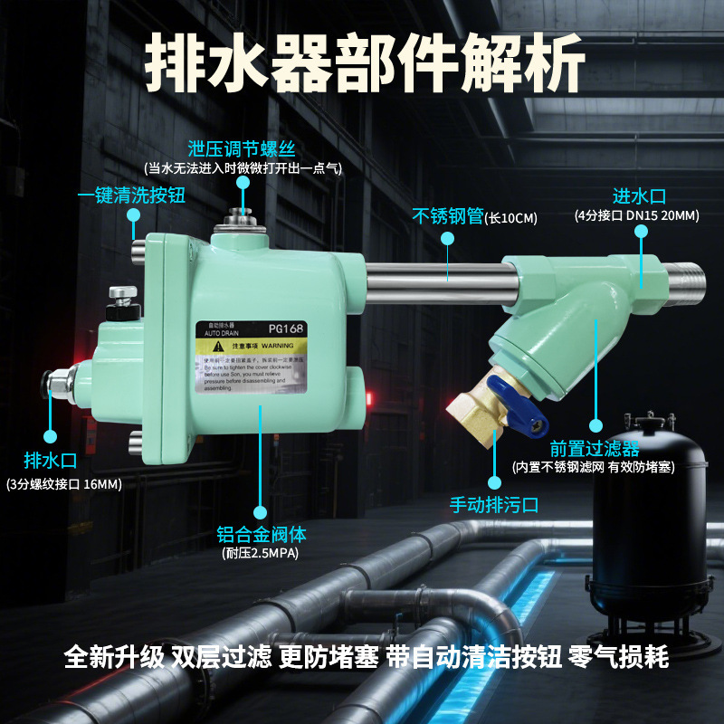 储气罐自动排水器螺旋杆空压机储气罐防堵大流量放水阀PG68空压机|undefined