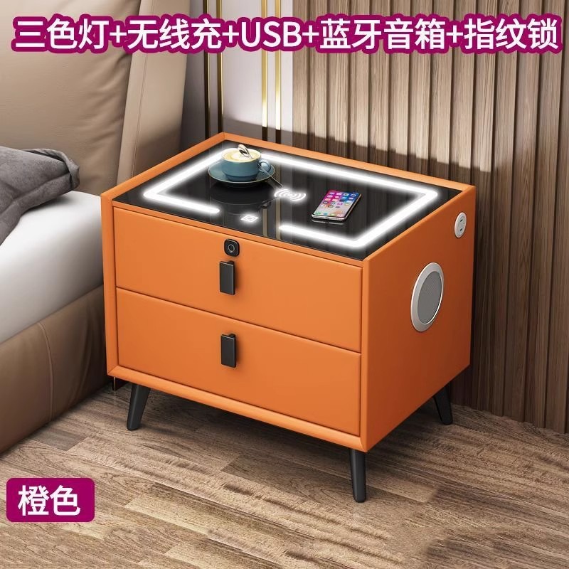 [오렌지 2 서랍] 무선 충전기 + LED 3 색 빛 + USB + 블루투스 스피커 + 지문 잠금