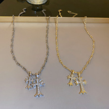 真金电镀气质镶钻十字架项链欧美ins锁骨链项坠个性项饰工厂批发