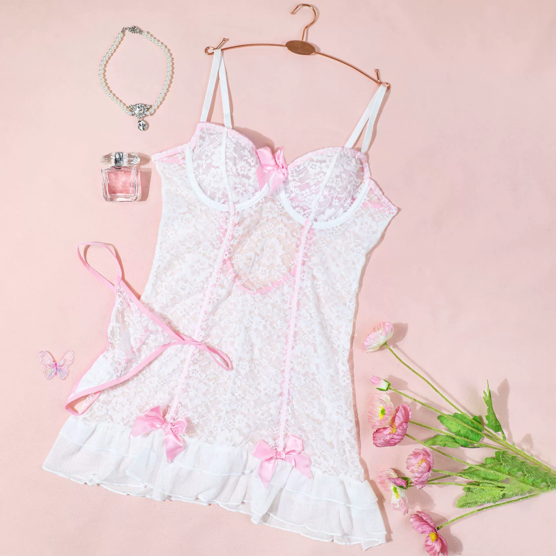 Белье, сексуальная slip-dress, комплект, (Cross-border trading), открытая спина