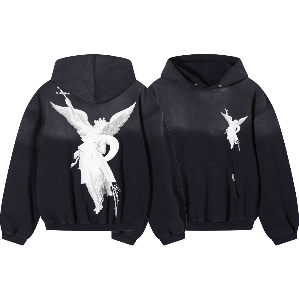 Marca de moda transfronteriza represente arcángel R letra estampado lavado y viejo suéter holgado con capucha para hombre retro