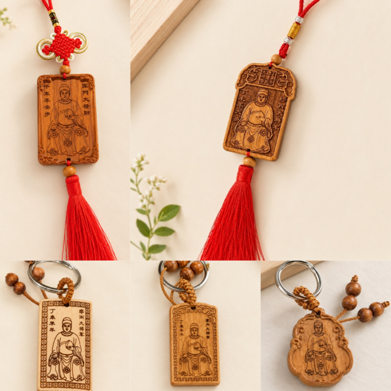 2027 Peach Wood Tai Sui Amulet General Miao Bing Character Pendant Keychain DIY Accessories Peach Wood Crafts 2027 Peach Wood Tai Sui Amulet General Miao Bing Character Pendant Keychain DIY Accessories Peach Wood Crafts
