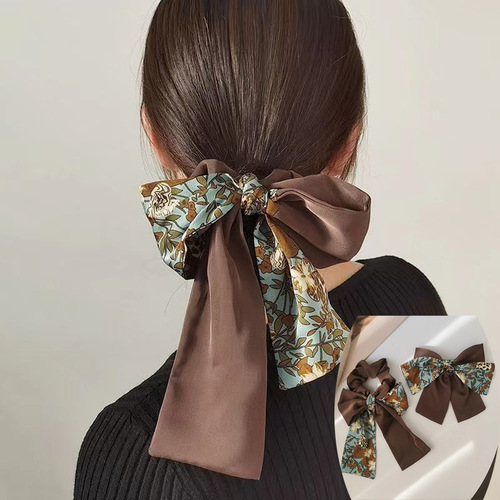 French temperament ribbon bowknot hair accessoired scrunchies spring clip back fashion hairpin hair band