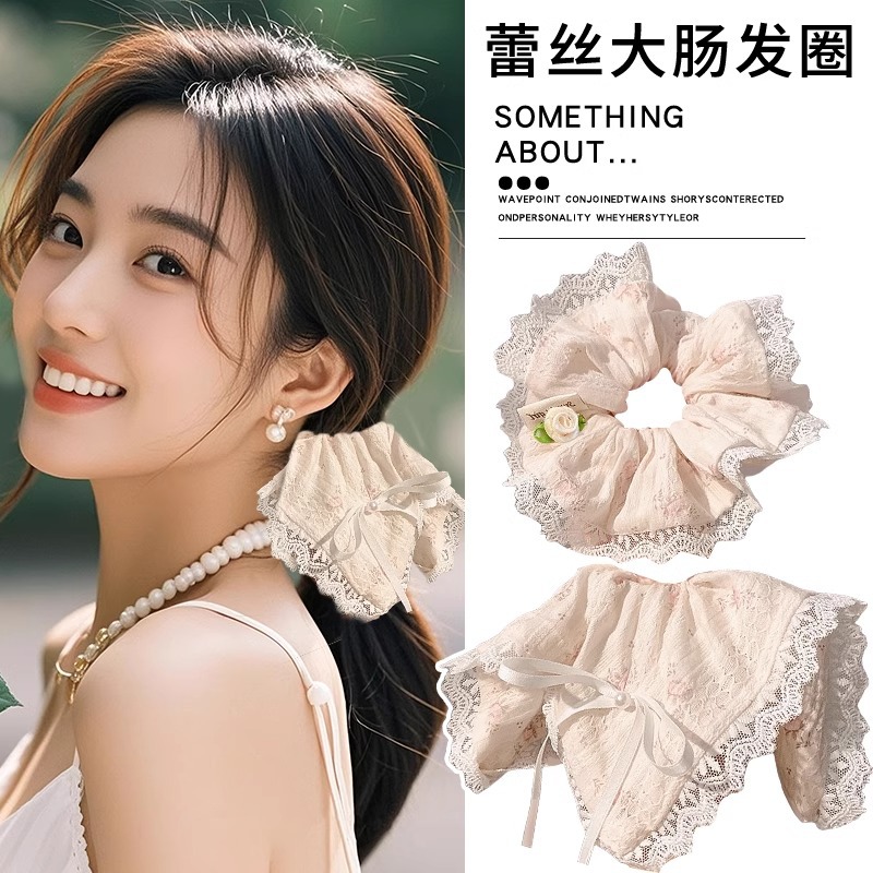 Corea del Sur de alto valor de la cara de encaje de flores trituradas arco de intestino grueso anillo de cabello para mujeres 2025 nuevo toallas cuadradas cuerdas de cabello atadas cabello
