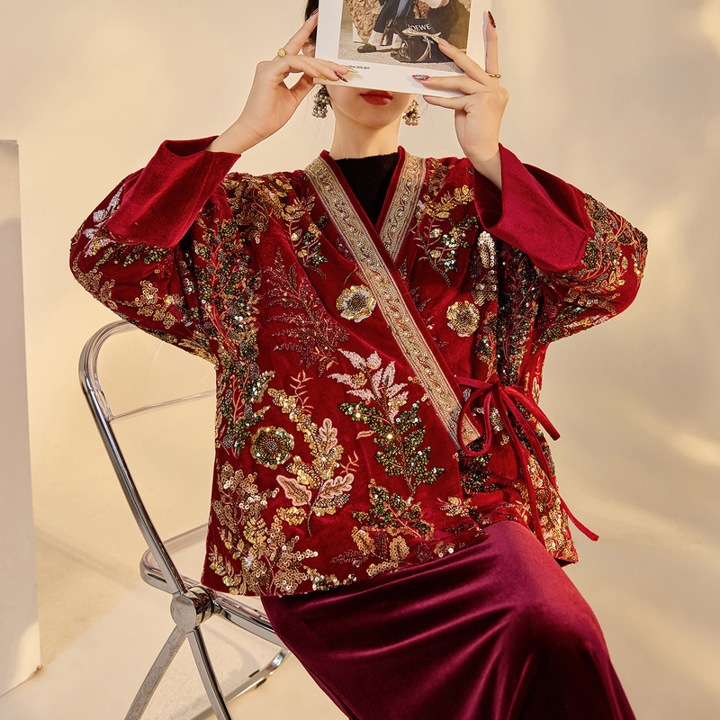 New Chinese Style Winter Fashion New Set Chinese Style New Year Heavy Embroidery Jacket down Jacket + Skirt Ny064