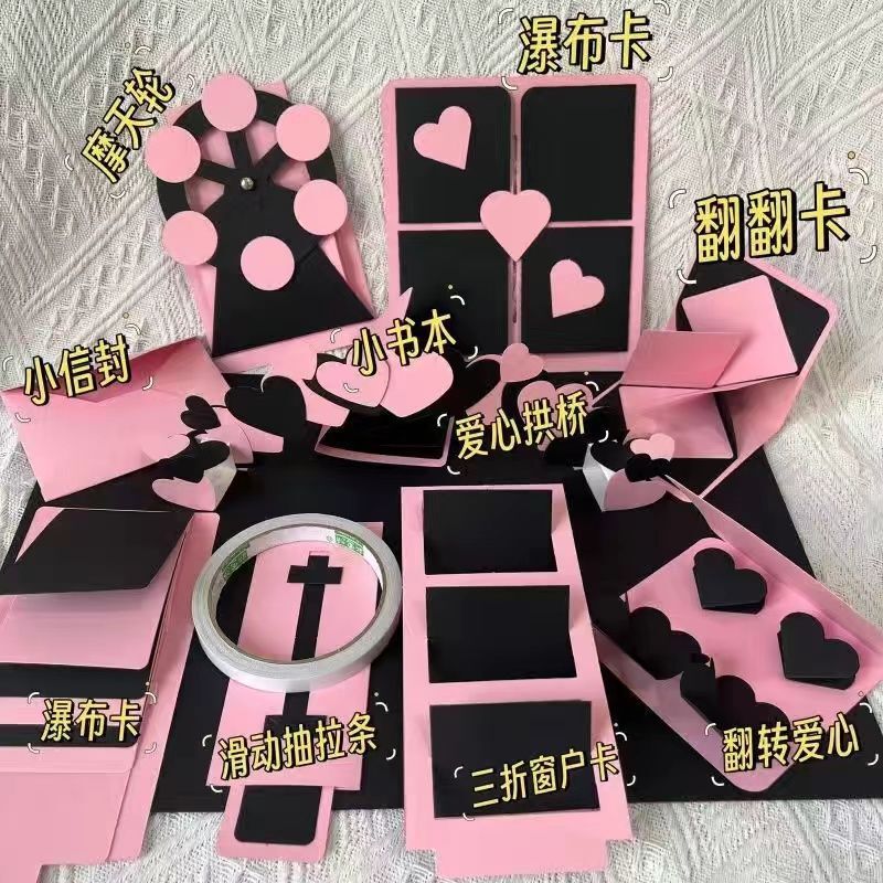 Pop-up Book Small Organ Black Pink Love Arch Bridge Couple Holiday Gift High Color Value Semi-finished Full Set Cheap